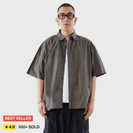 Noforty Project Oversize Wide Boxy Short Shirt Alba Dark Grey