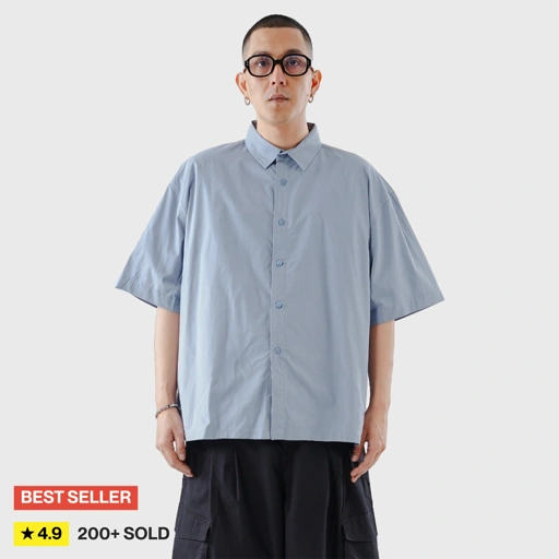 Noforty Project Oversize Wide Boxy Short Shirt Alba Sky Blue