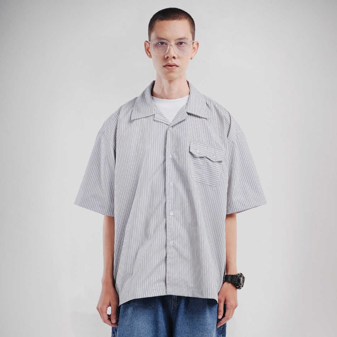 Noforty Project Oversize Shirt Stripe Pattern Gamaru Grey
