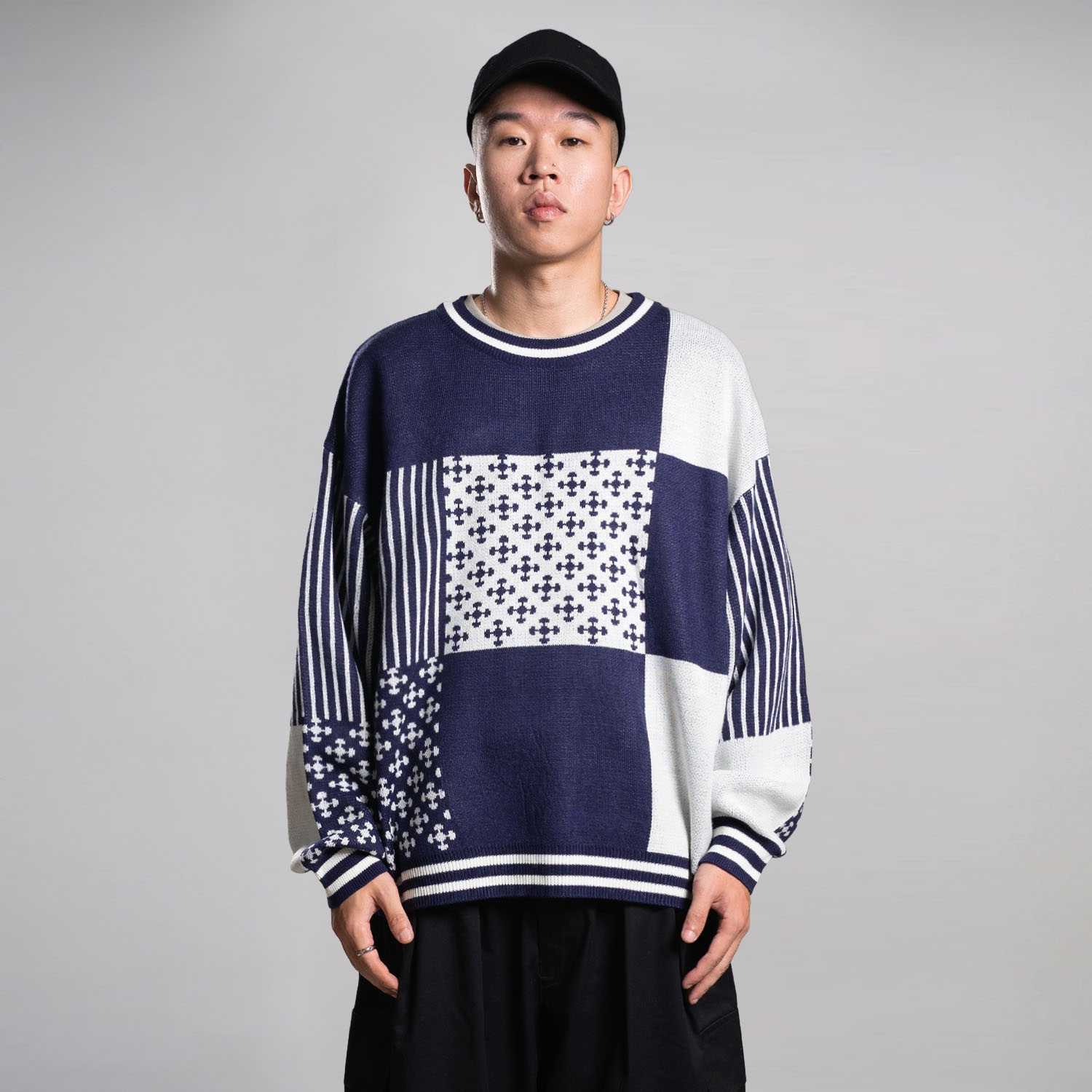 Noforty Project Oversize Knittwear Sweater Crewneck Benzo Navy Blue