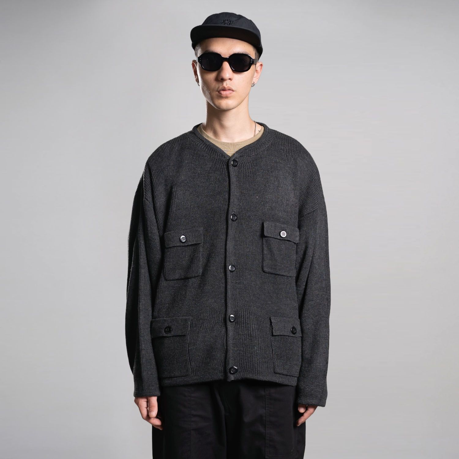 Noforty Project Oversize Jacket Knitwear Ivory Dark Grey
