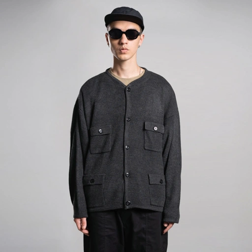 Noforty Project Oversize Jacket Knitwear Ivory Dark Grey