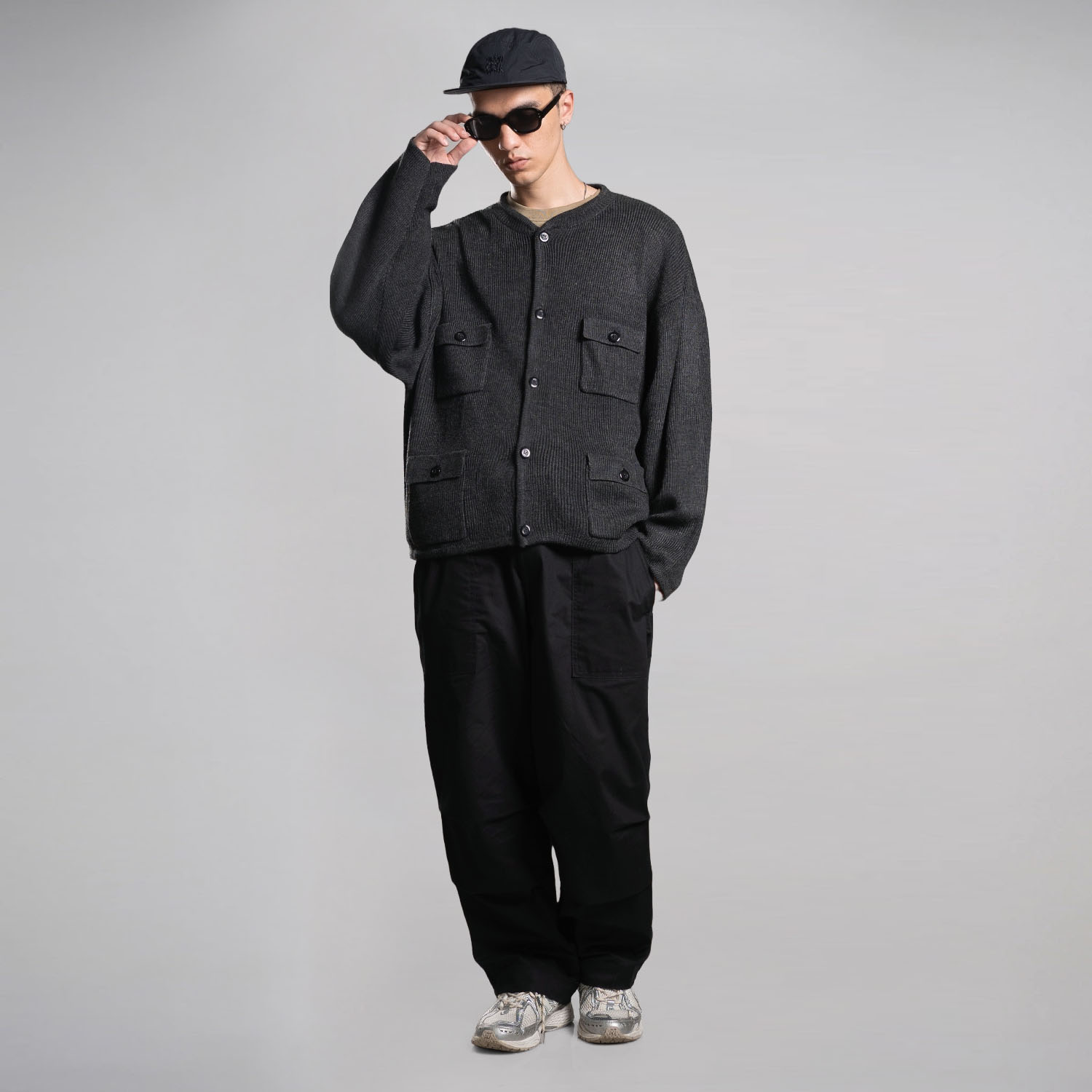 Noforty Project Oversize Jacket Knitwear Ivory Dark Grey
