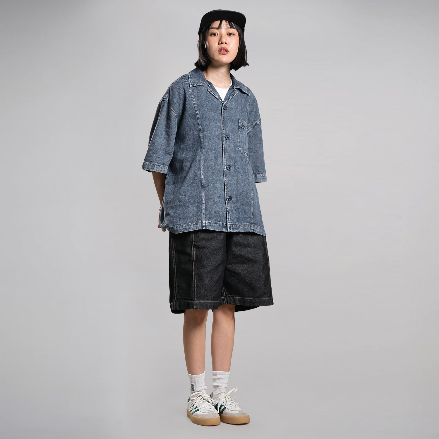 Noforty Project Oversize Short Shirt Denim Lowa Dark Blue
