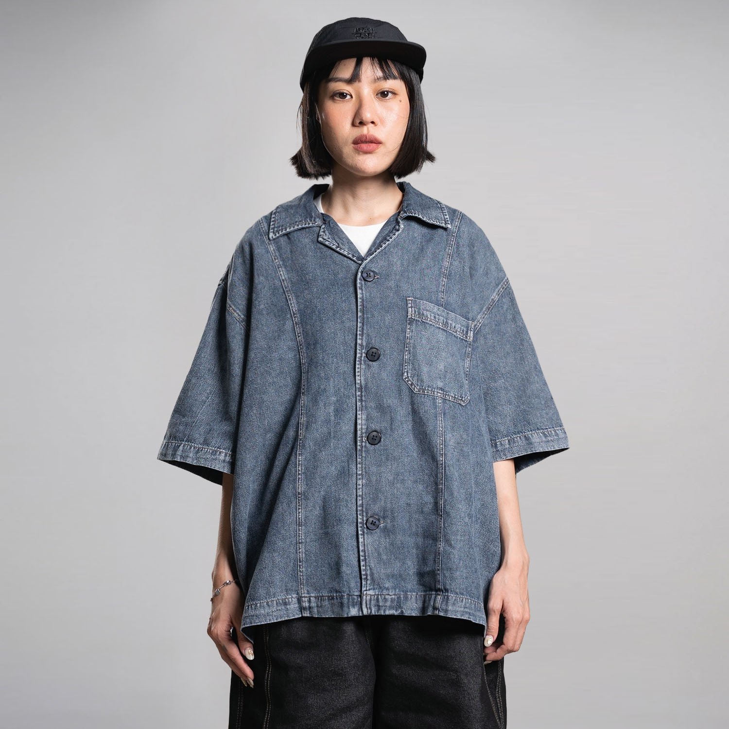 Noforty Project Oversize Short Shirt Denim Lowa Dark Blue