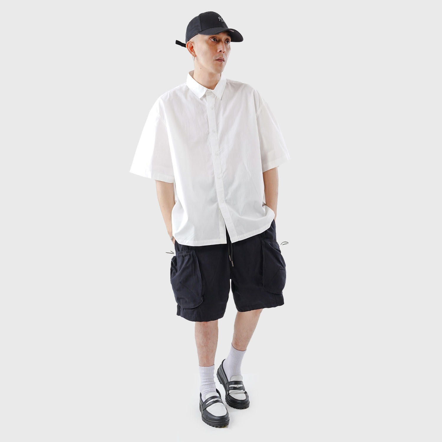 Noforty Project Oversize Wide Boxy Short Shirt Alba White