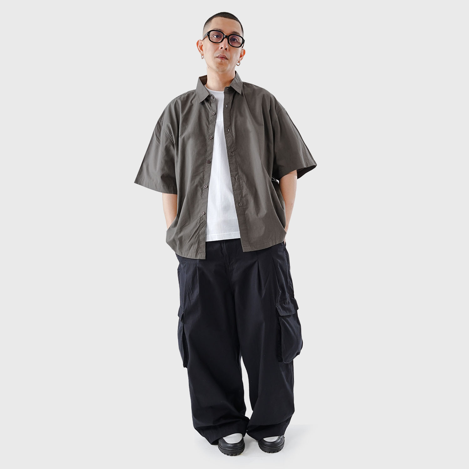 Noforty Project Oversize Wide Boxy Short Shirt Alba Dark Grey