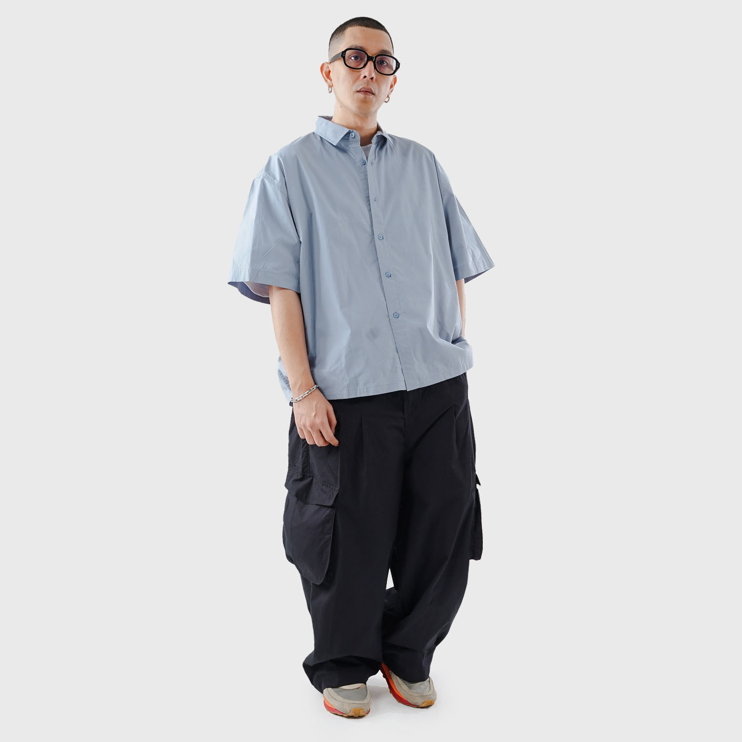 Noforty Project Oversize Wide Boxy Short Shirt Alba Sky Blue