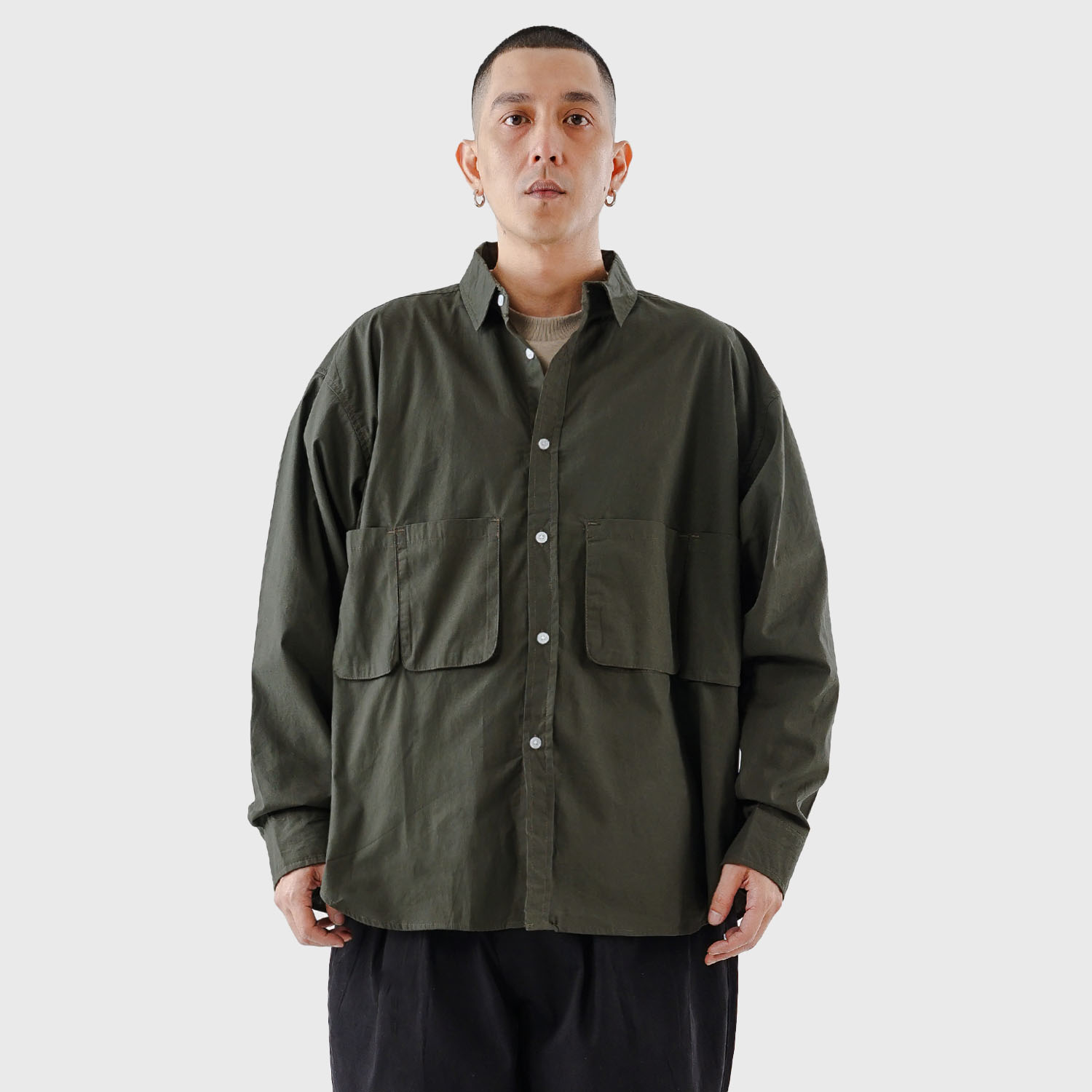 Noforty Project Oversize Boxy Long Shirt Furrel Dark Olive