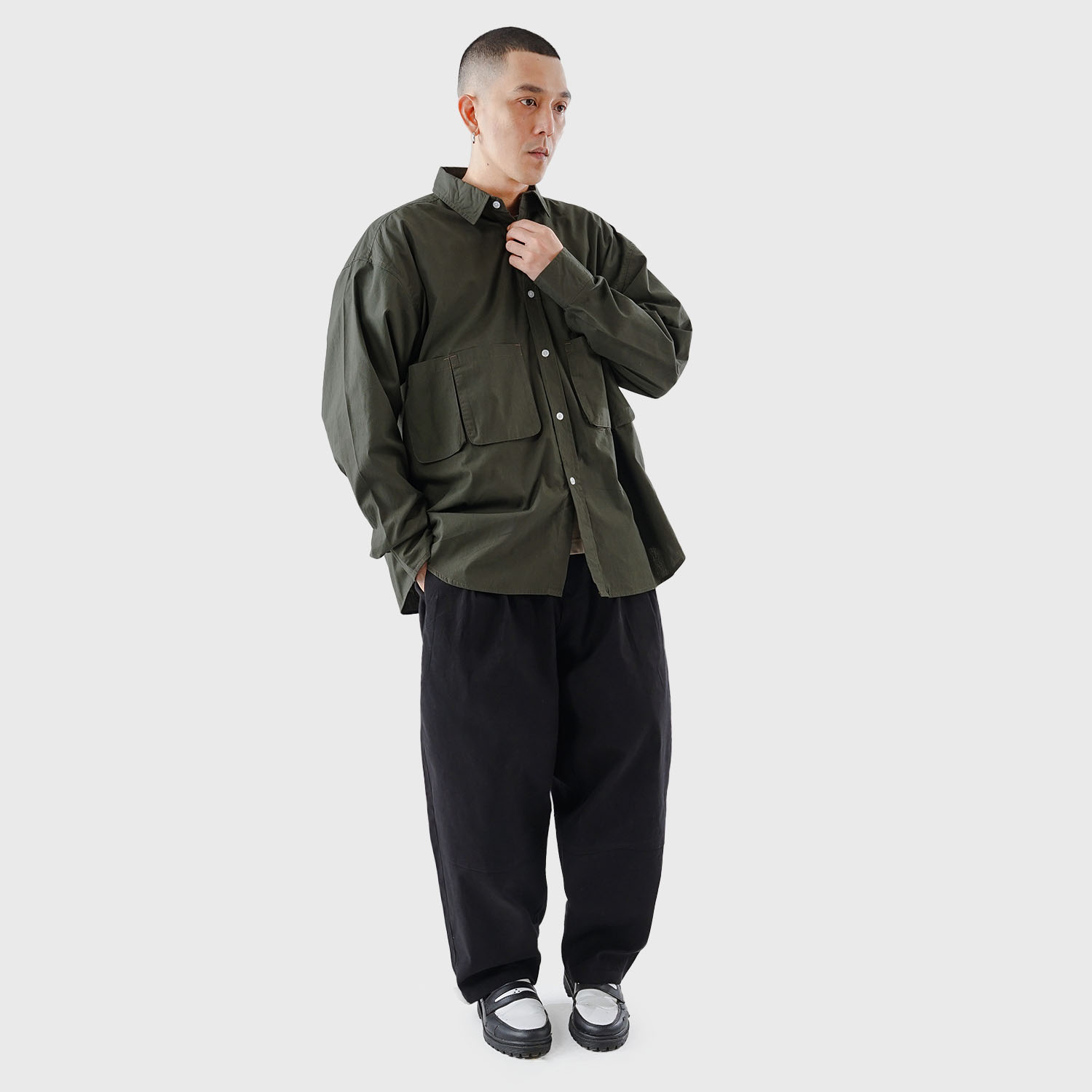 Noforty Project Oversize Boxy Long Shirt Furrel Dark Olive
