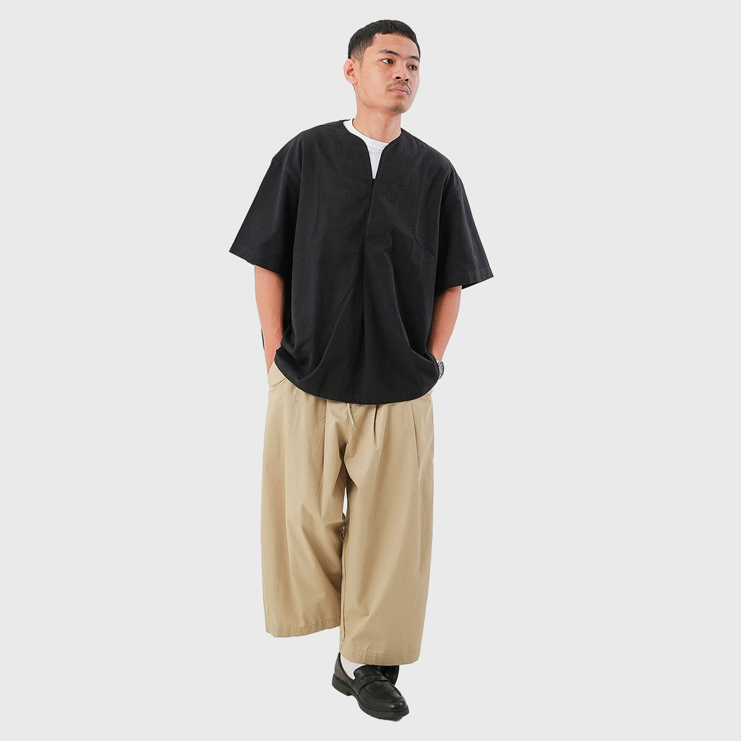 Noforty Project Oversize Colarless Boxy Shirt Isma Black