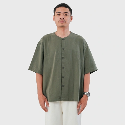 Noforty Project Oversize Colarless Shirt Ramsey Olive