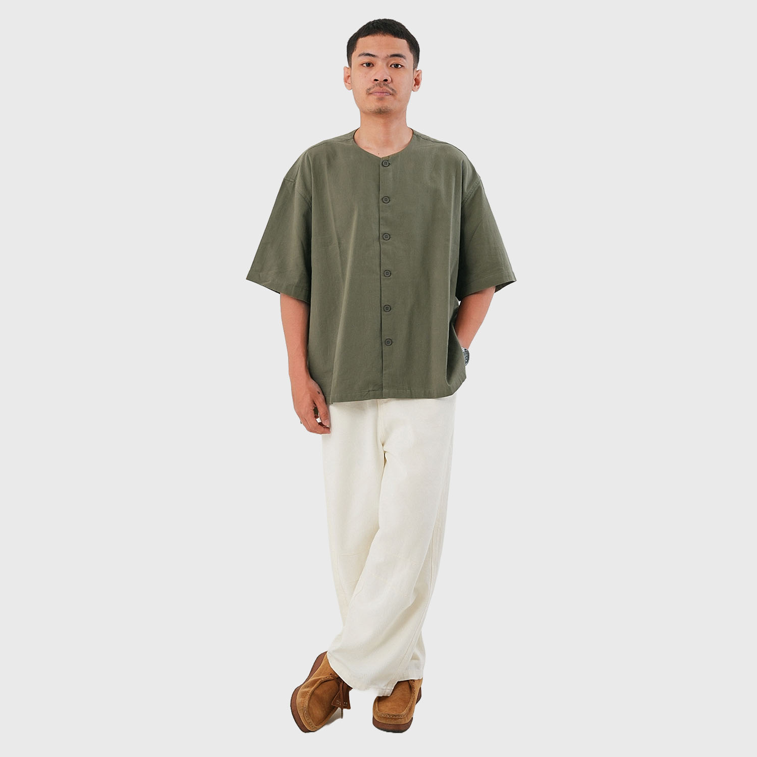 Noforty Project Oversize Colarless Shirt Ramsey Olive