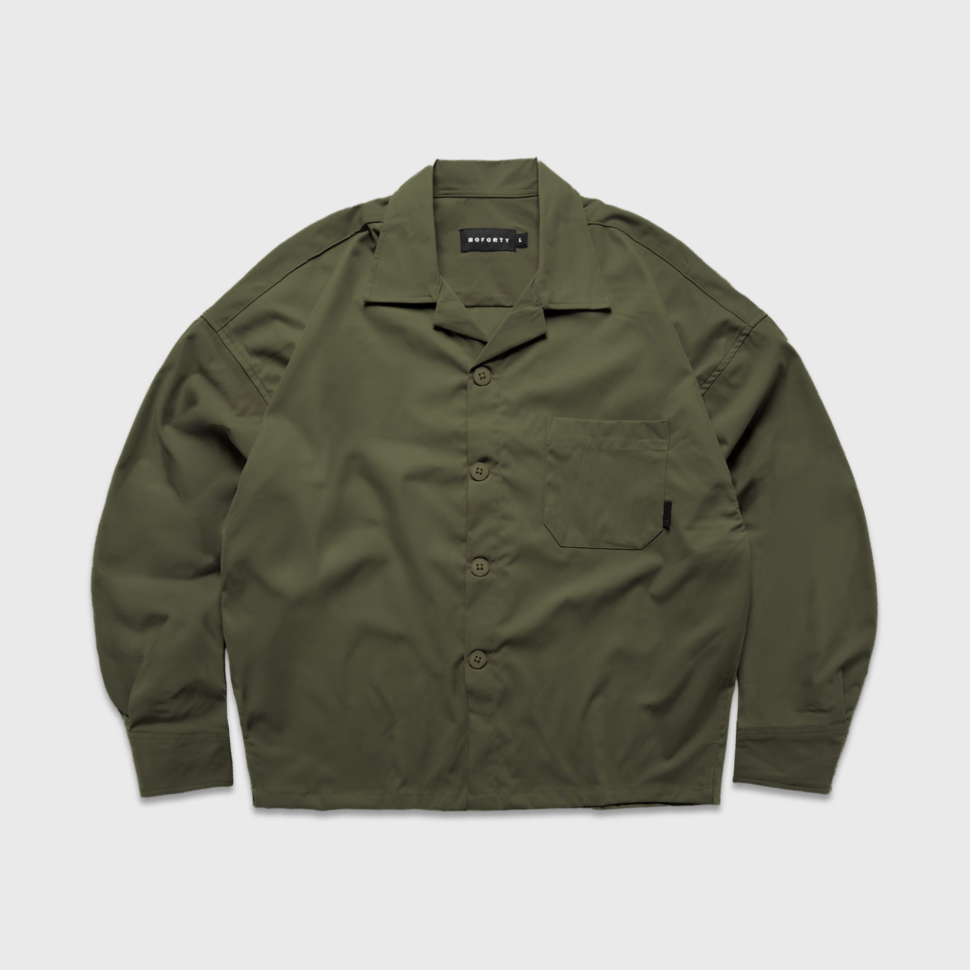 Noforty Project Oversize Loose Bowling Long Shirt Damian Olive