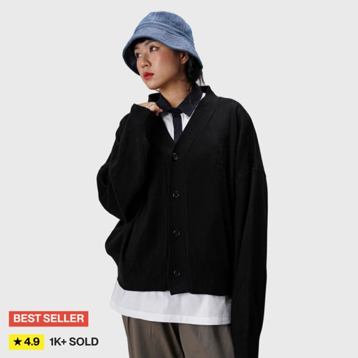 KORRY LOOSE KNIT CARDIGAN BLACK