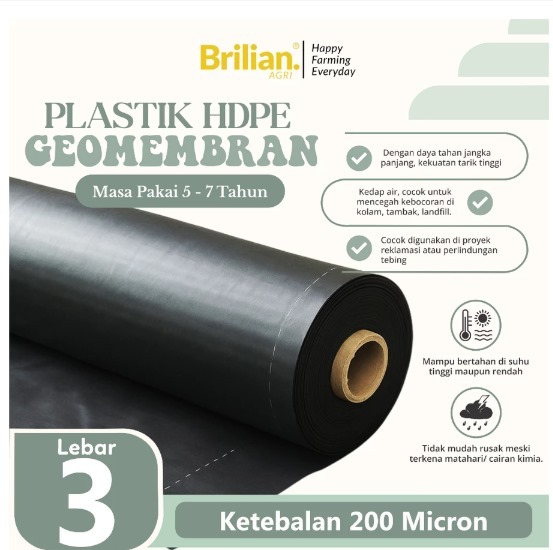 GEOMEMBRAN HDPE TEBAL 200 MICRON LEBAR 3 METER