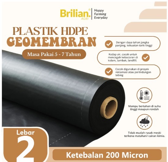 Geomembran HDPE Tebal 200 Micron Lebar 2 Meter