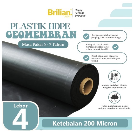 Geomembran HDPE Tebal 200 Micron Lebar 4 Meter