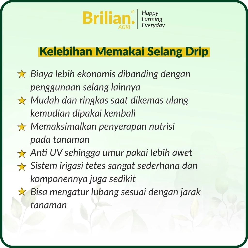 BRILIAN - Selang Drip Irigasi SPRAY Pertanian 250 micron 5 cm 100 meter / Selang Drip Lubang