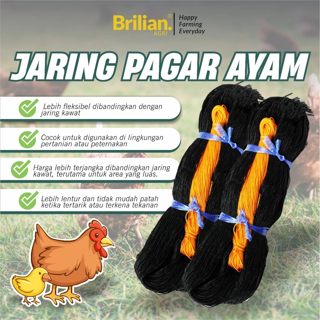 BRILIAN-Jaring Pagar Ayam 3 Meter Jaring Kandang Ayam Lebar 3 Meter Panjang 20-25 Meter