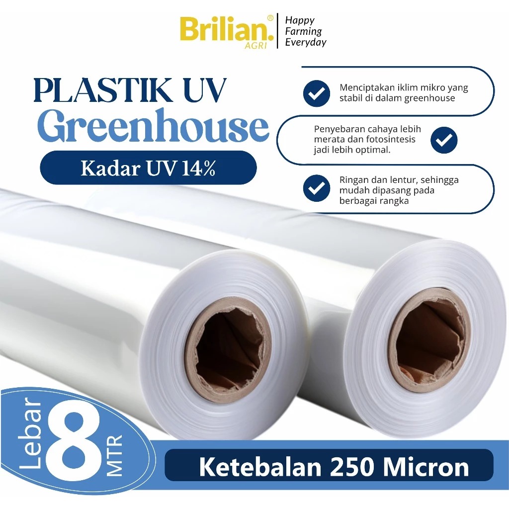 Plastik UV Greenhouse Lebar 8 Meter 250 Mikron 14% Full Additive UV IR EVA AB LD