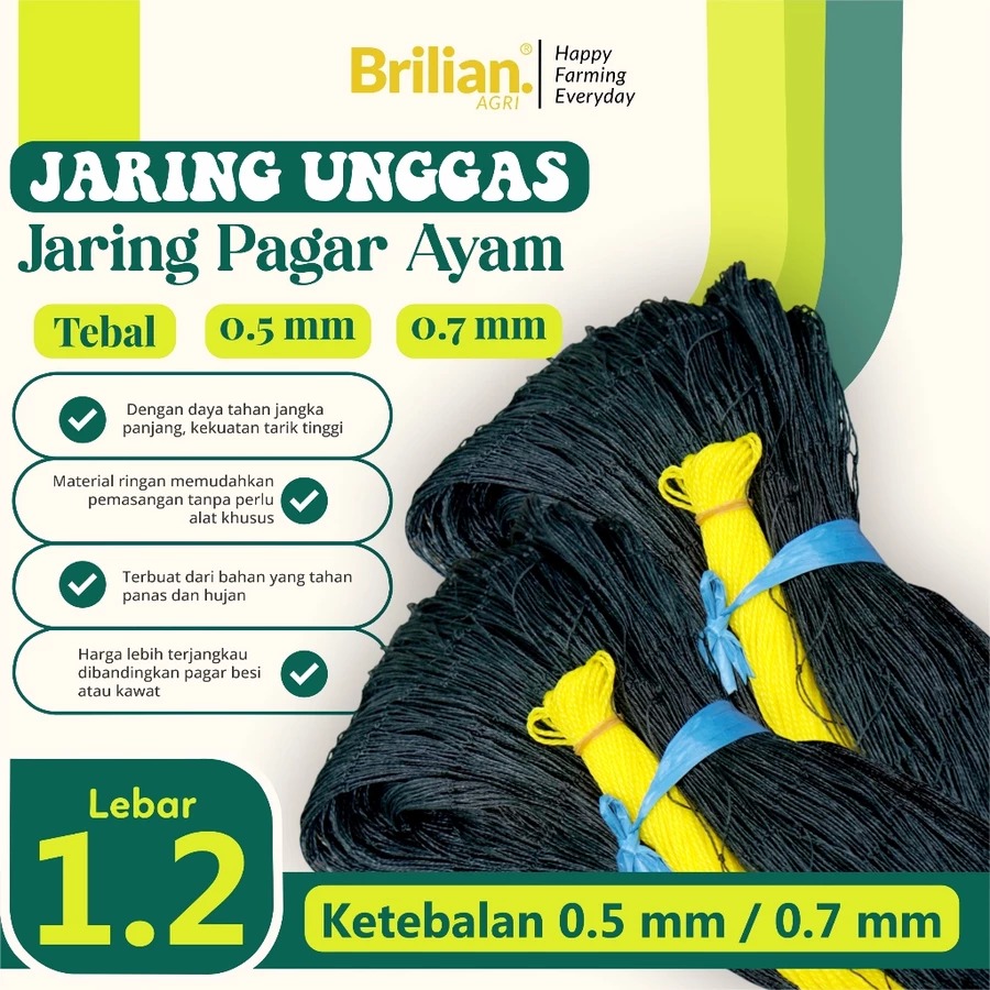 BRILIAN -Jaring Pagar Ayam 1,2 meter /Jaring Serbaguna /Jaring Kandang /Jaring Burung /Jaring Taman