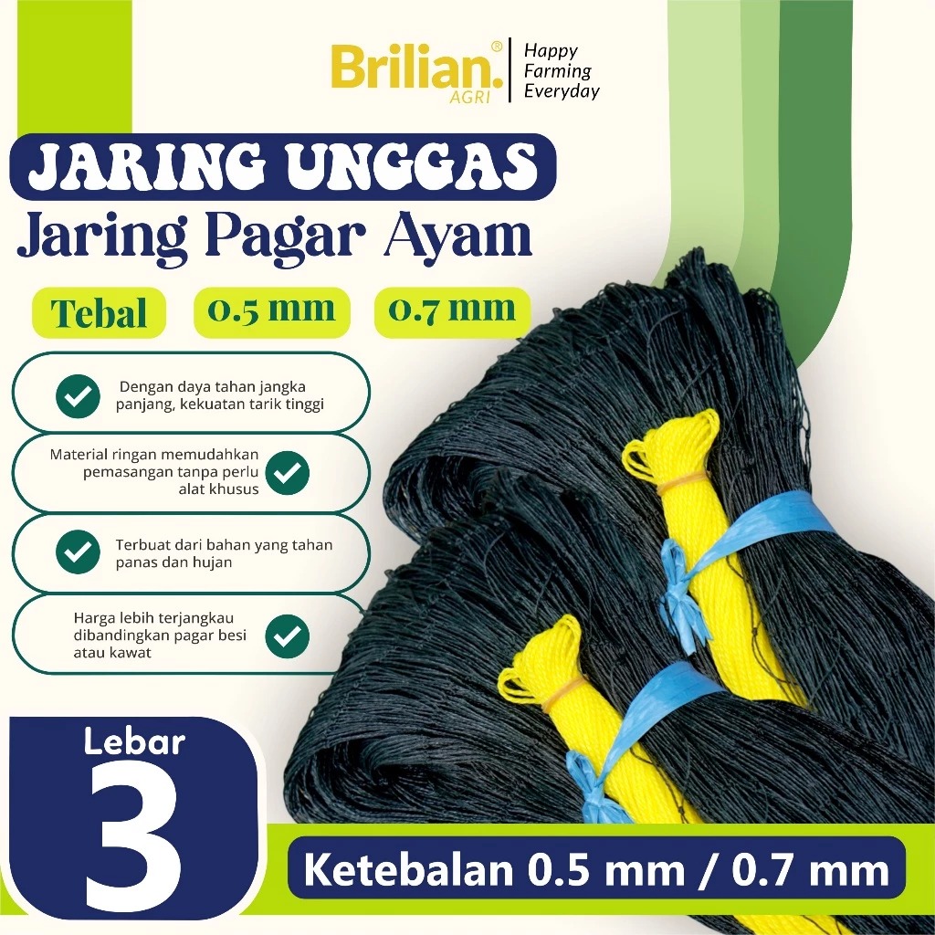 BRILIAN-Jaring Pagar Ayam 3 Meter Jaring Kandang Ayam Lebar 3 Meter Panjang 20-25 Meter