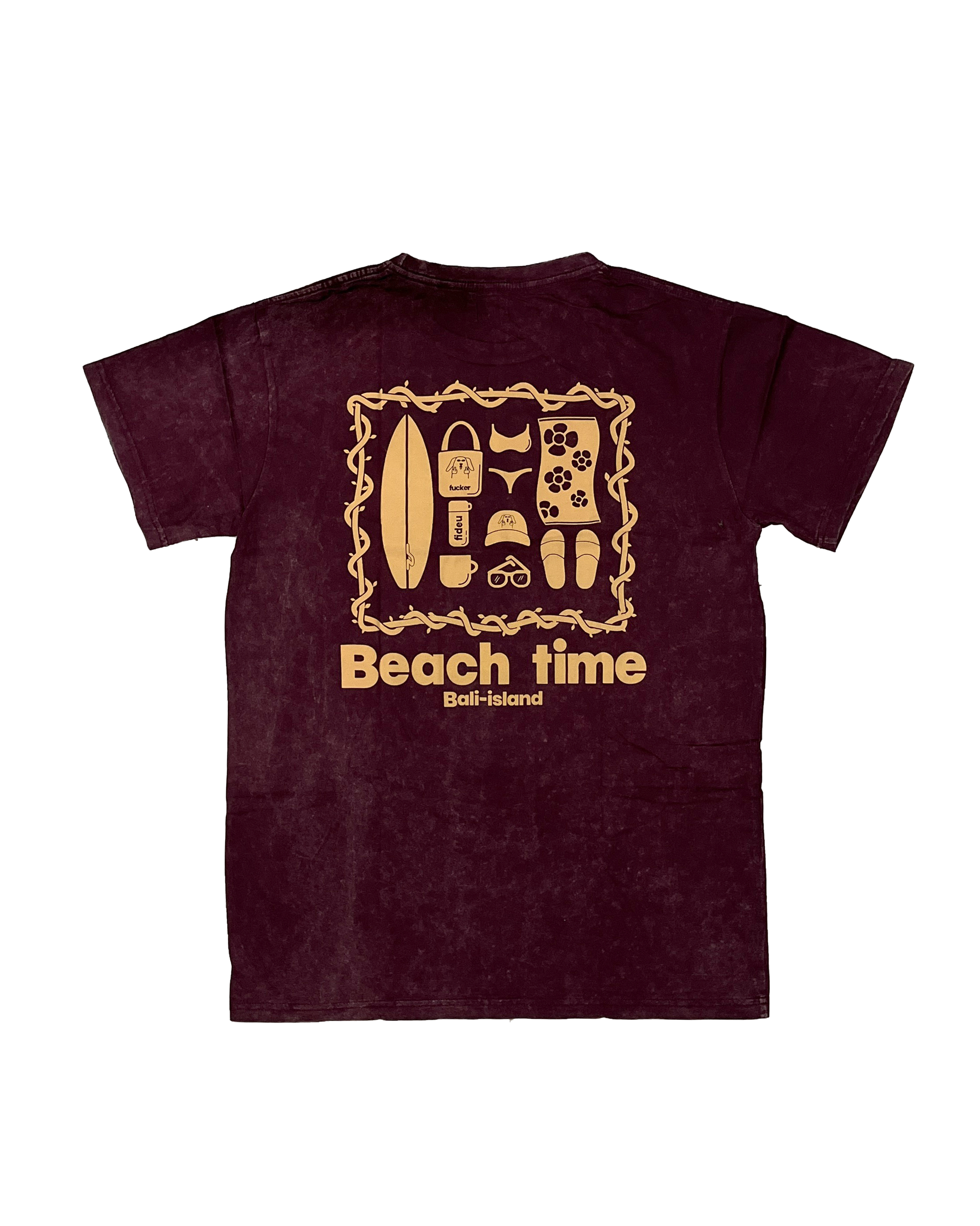 T SHIRT BEACH TIME MAROON WASH