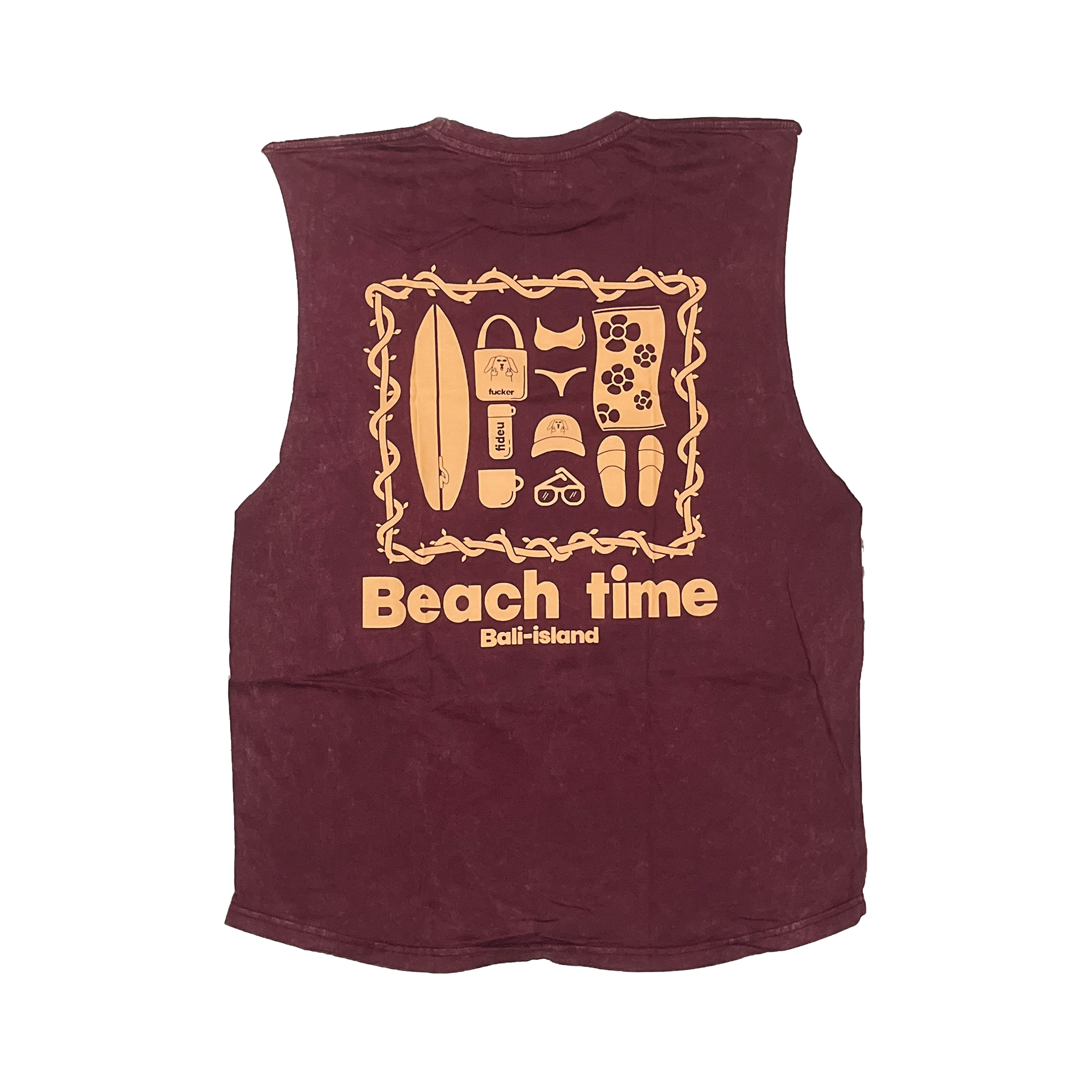 SINGLET BEACH TIME MAROON WASH