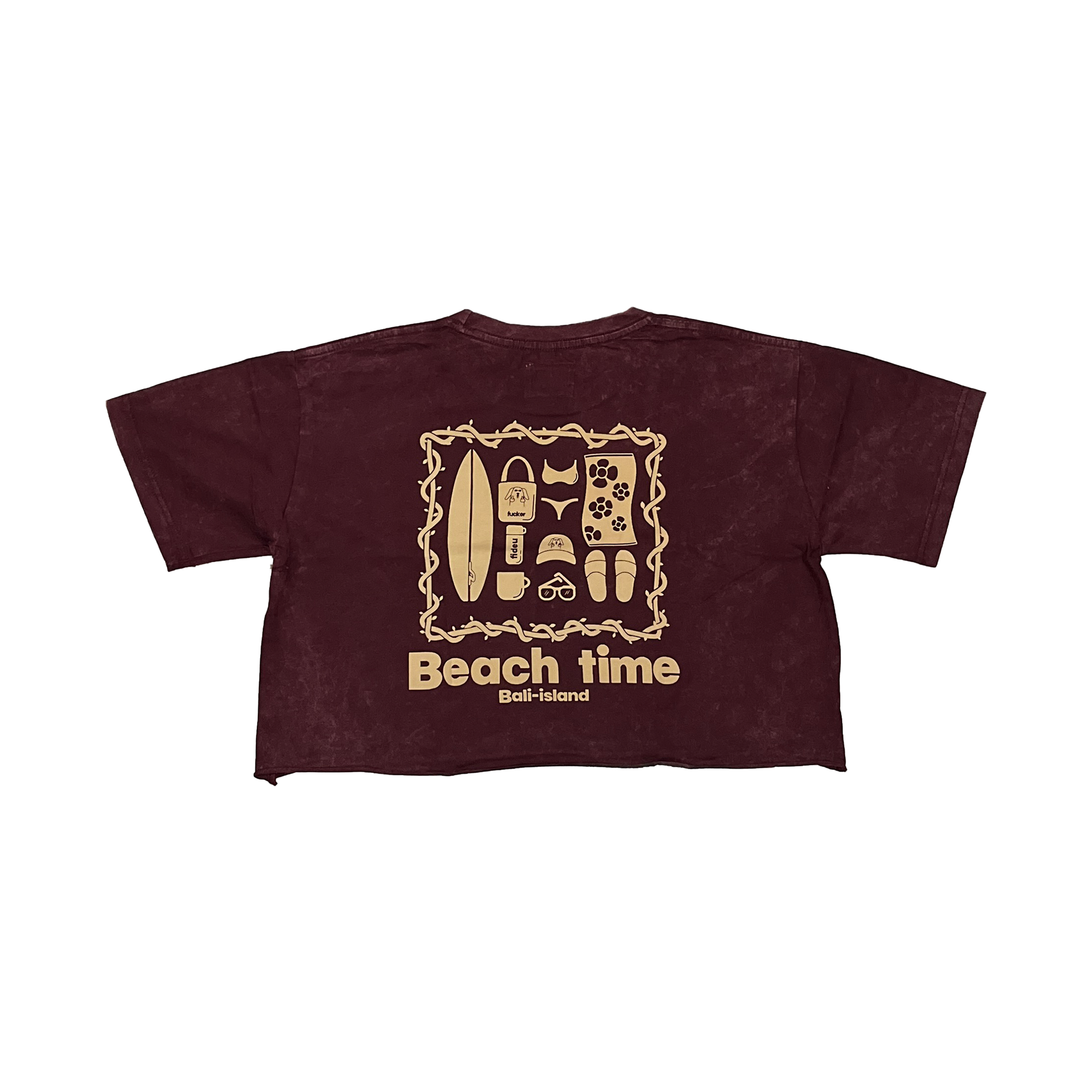 CROP TEE BEACH TIME MAROON WASH