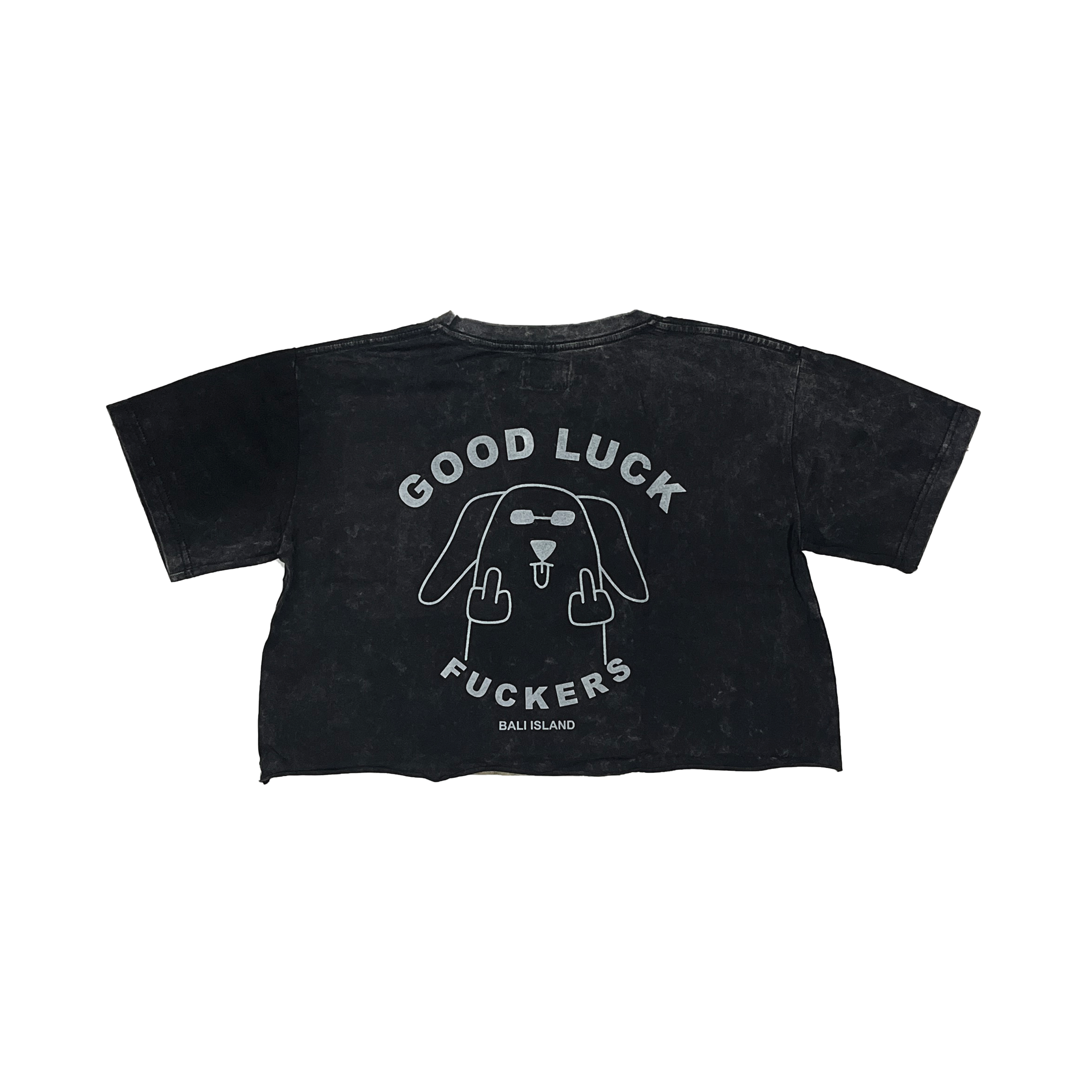 CROP TEE GOOD LUCK BLACK WASH