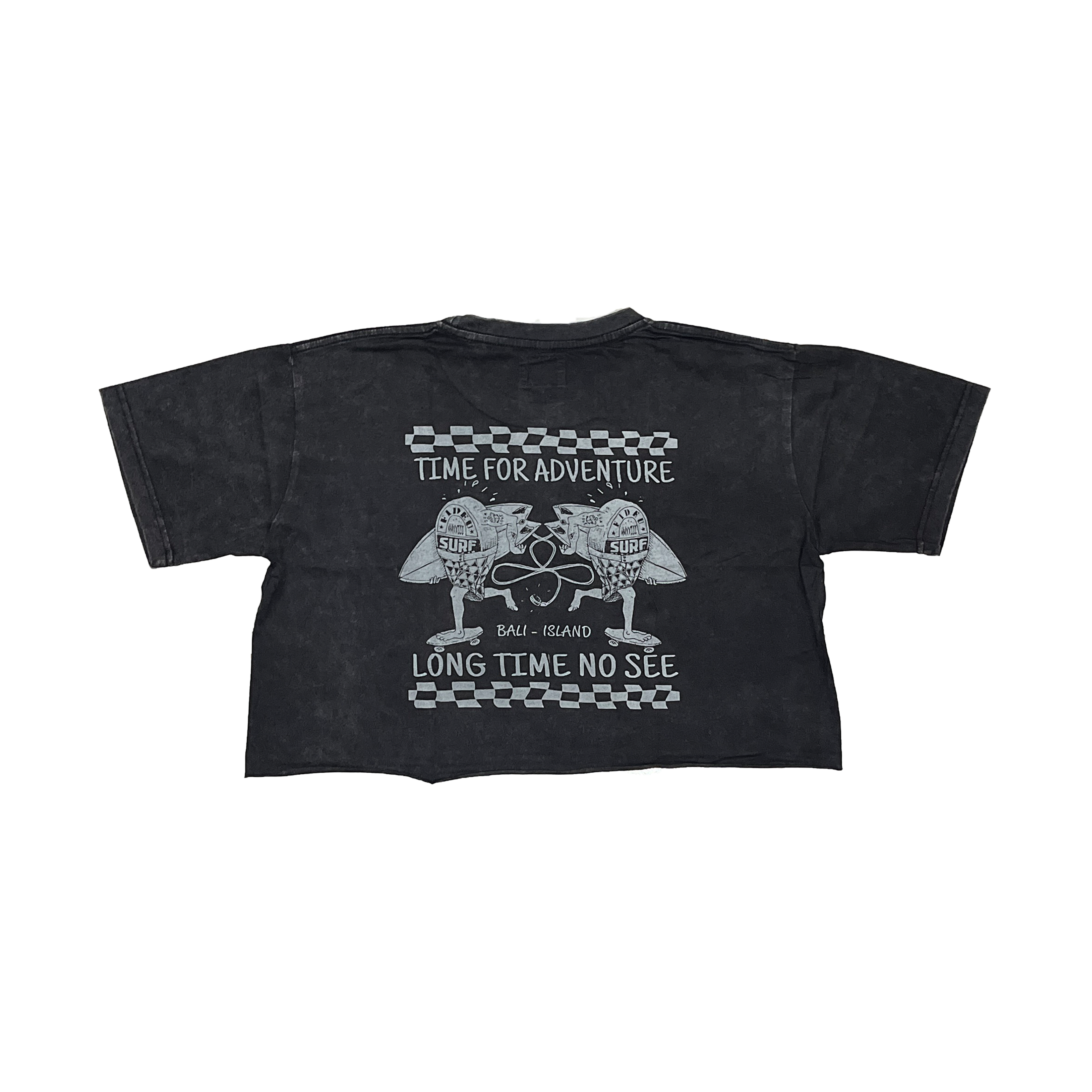 CROP TEE SURFING BLACK WASH