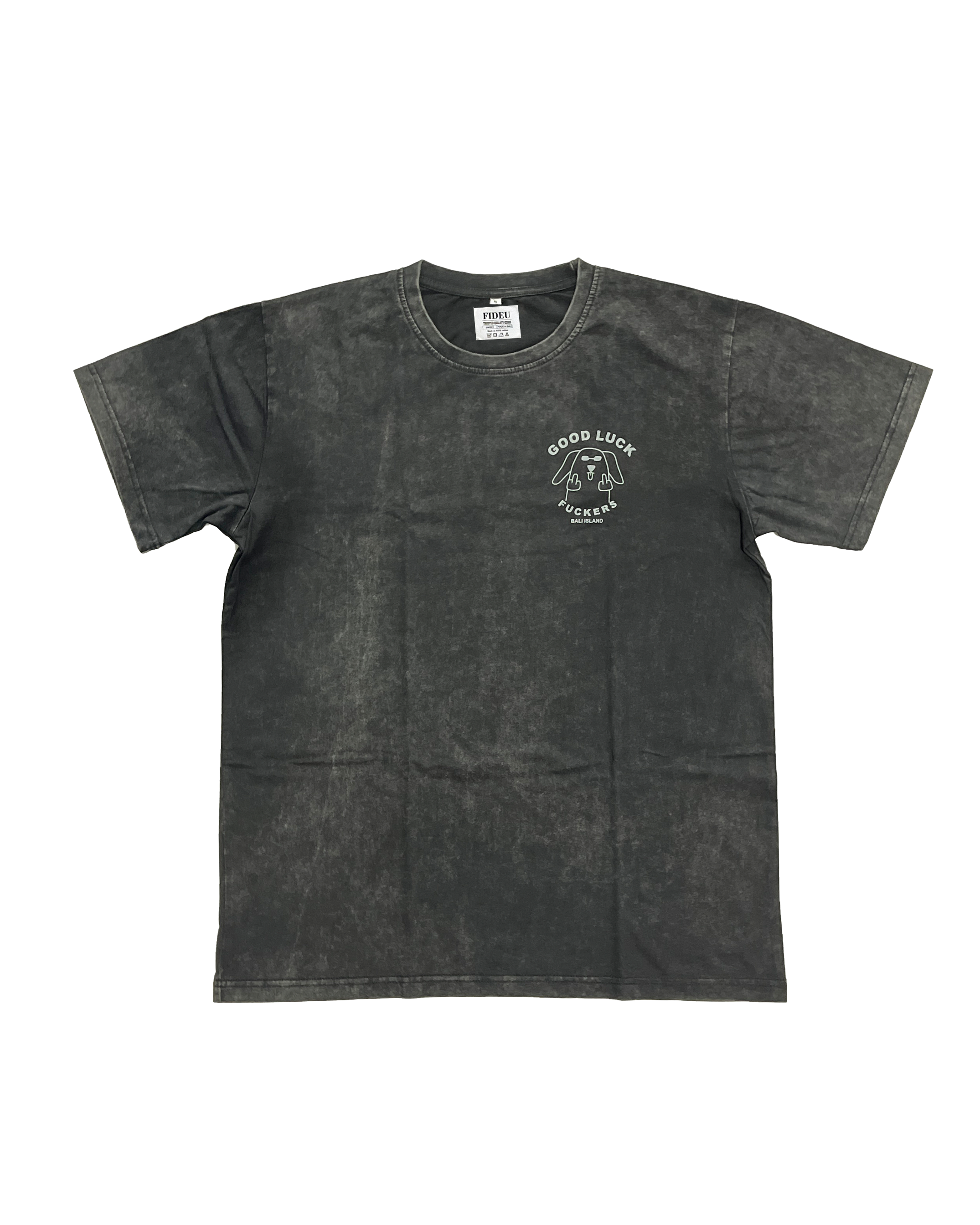 T SHIRT GOOD LUCK BLACK WASH