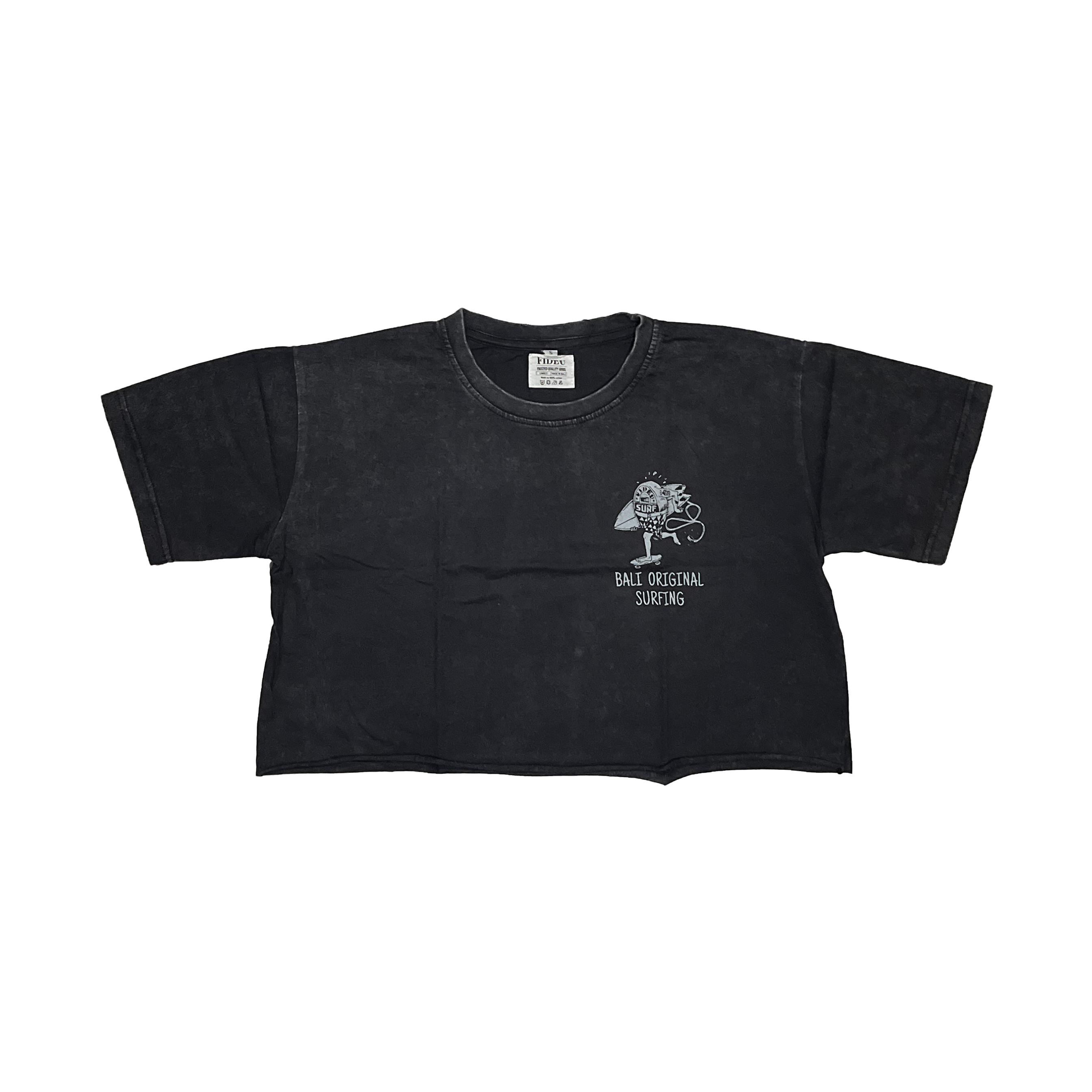 CROP TEE SURFING BLACK WASH