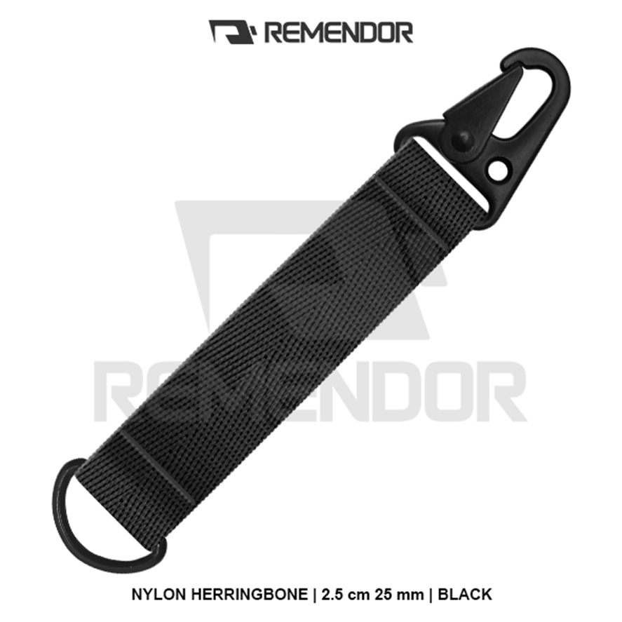 Keychain Gantungan Kunci Webbing Nylon Herringbone Snaphook Ring D 2.5cm 25mm Polos Black Hitam