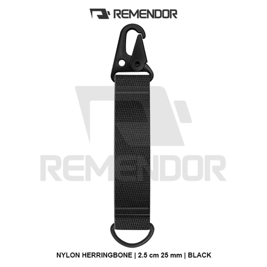 Keychain Gantungan Kunci Webbing Nylon Herringbone Snaphook Ring D 2.5cm 25mm Polos Black Hitam