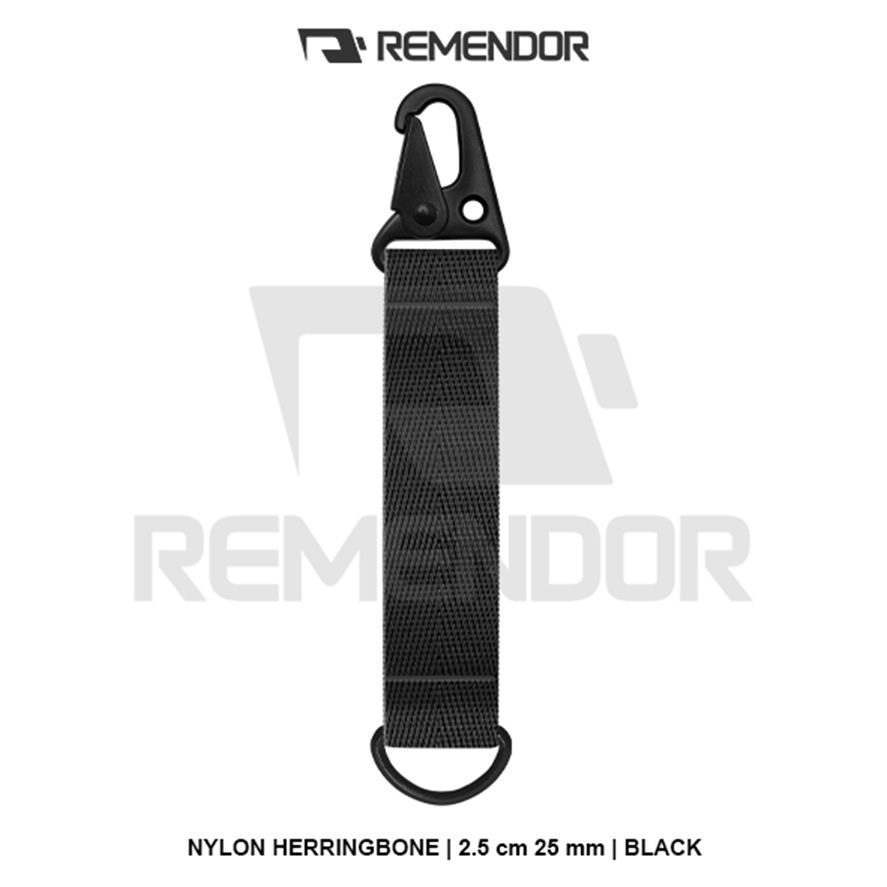Keychain Gantungan Kunci Webbing Nylon Herringbone Snaphook Ring D 2.5cm 25mm Polos Black Hitam