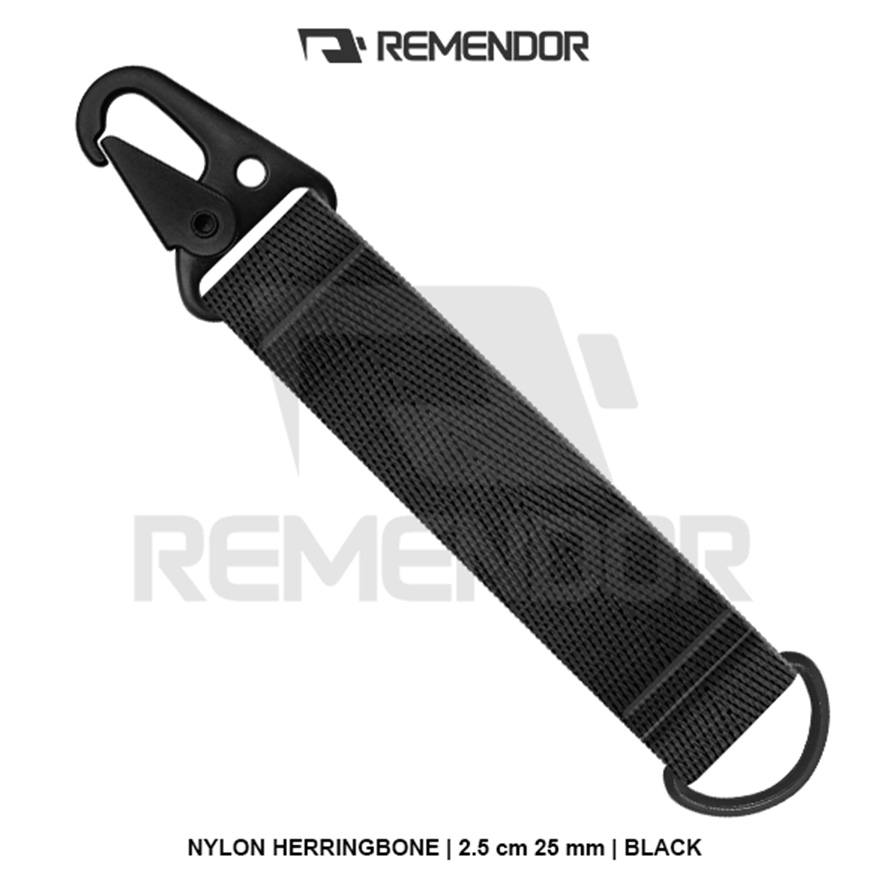 Keychain Gantungan Kunci Webbing Nylon Herringbone Snaphook Ring D 2.5cm 25mm Polos Black Hitam