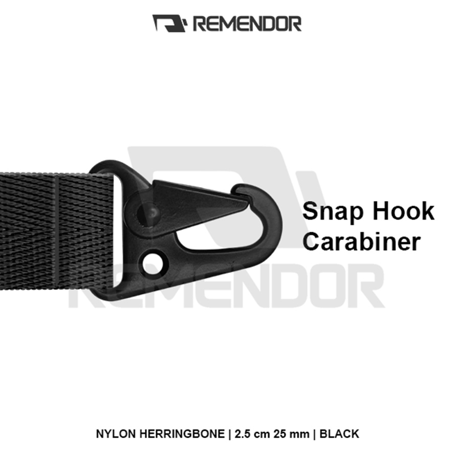Keychain Gantungan Kunci Webbing Nylon Herringbone Snaphook Ring D 2.5cm 25mm Polos Black Hitam