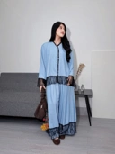 KIMIRAI - Mirae Pleated Pants Denim Kombinasi Lace