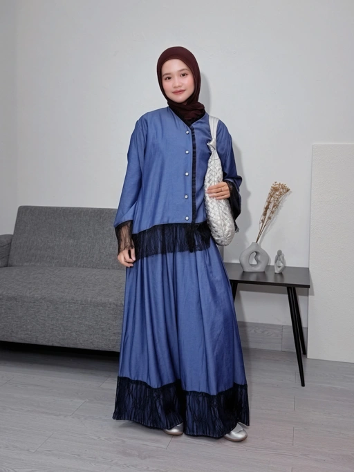 KIMIRAI - Mirae Pleated Pants Denim Kombinasi Lace