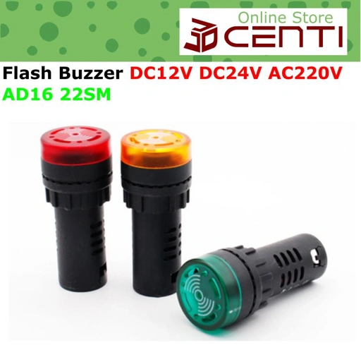 Image of PILOT LAMP AD16-22SM FLASH BUZZER DC 12V 24V AC 220V LED LIGHT ALARM SIGNAL AD16
