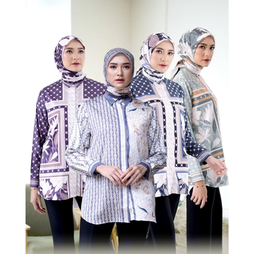 Image of ONEBRAND Hijab Kyra Shirt Wanita Silk M-XL berbagai motif