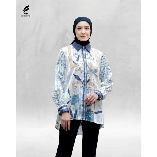Image of ONEBRANDHIJAB - Kemeja Muslim Wanita LAVANYA | Silk Premium | Motif Printed | Grey