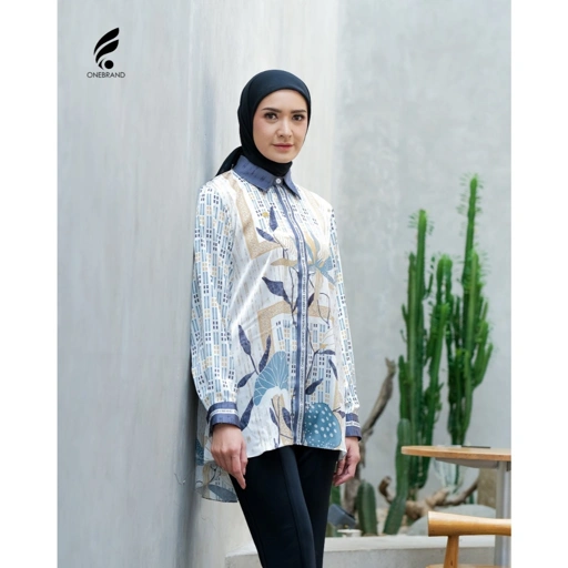 Image of ONEBRANDHIJAB - Kemeja Muslim Wanita LAVANYA | Silk Premium | Motif Printed | Grey