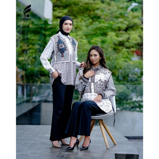 Image of ONEBRANDHIJAB - Baju atasan kemeja vest wanita | bahan ayesha babydoll | Motif Printed
