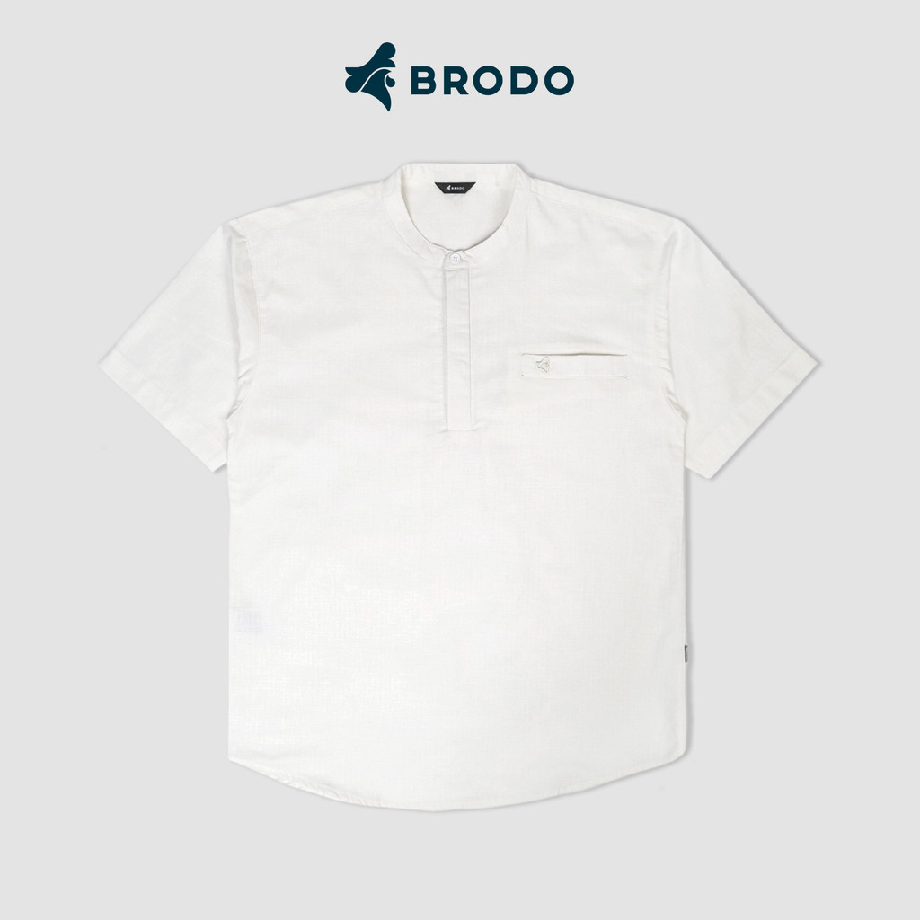 Kemeja Pria Broshirt Halfbutton Short White