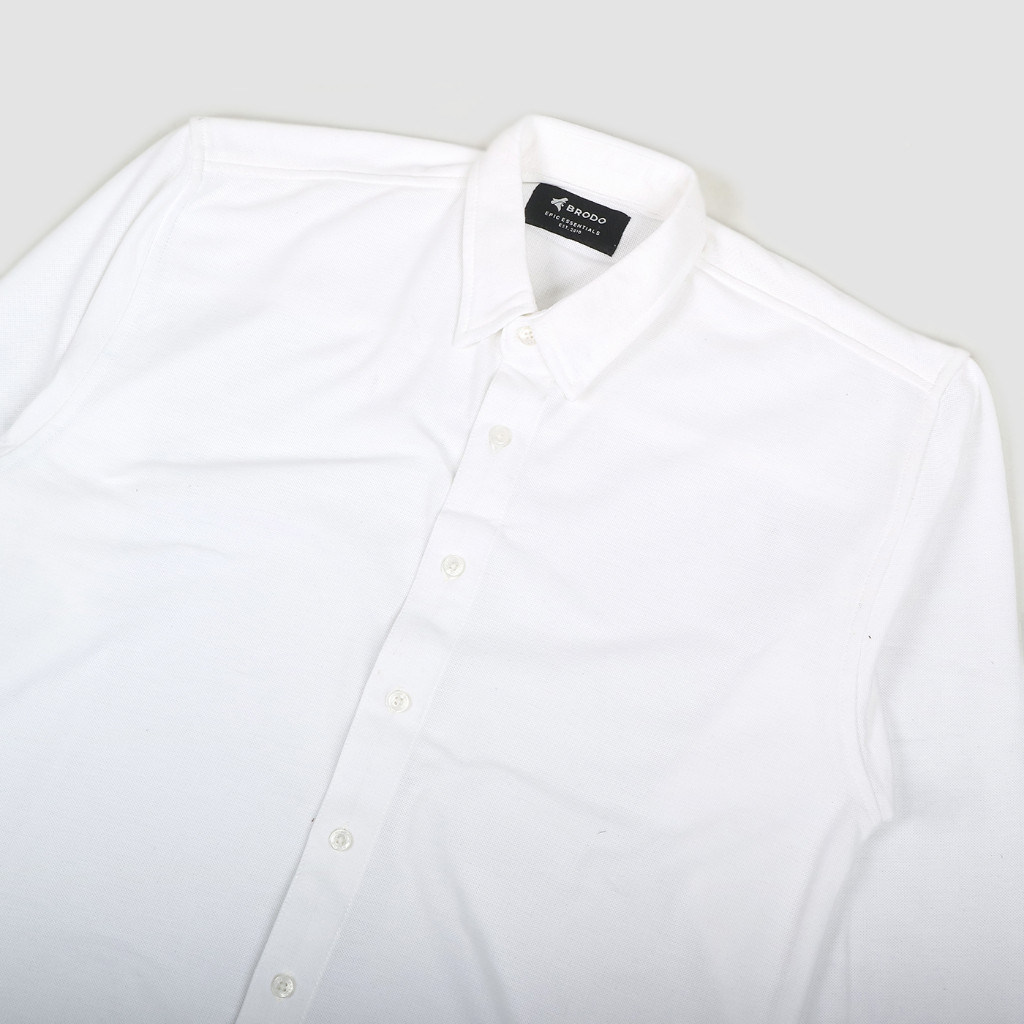 Broshirt Pique Longsleeve White