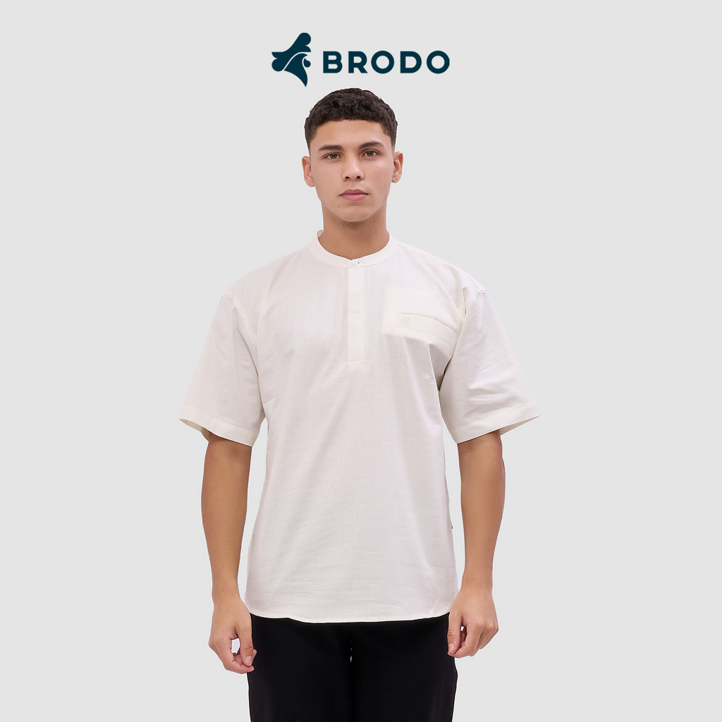 Kemeja Pria Broshirt Halfbutton Short White