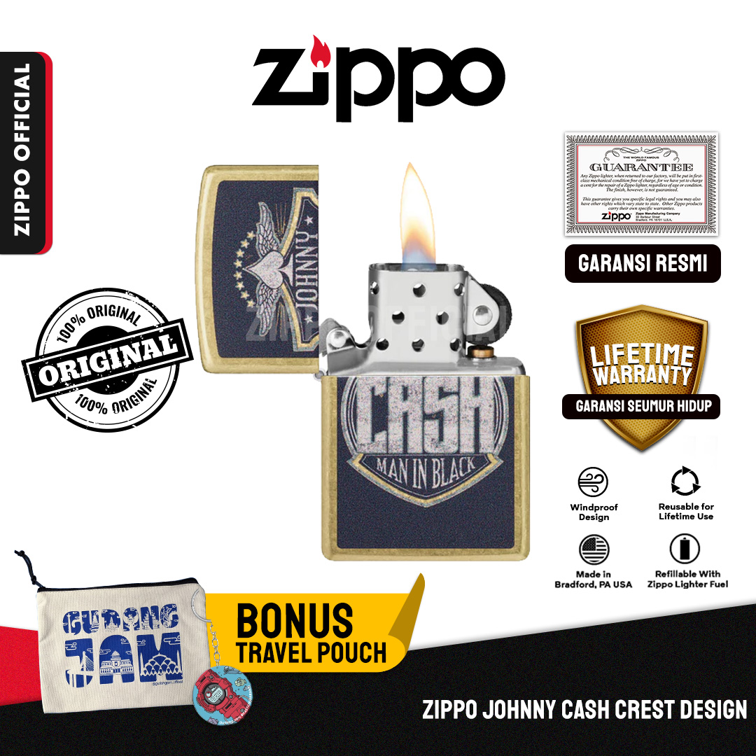 Zippo Johnny Cash Crest Design 47200 | Garansi Lifetime | Original USA